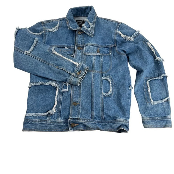 Casual Outfitters Distressed Patchwork Denim Jacket‎ Oversized Unisex Small - Picture 1 of 8